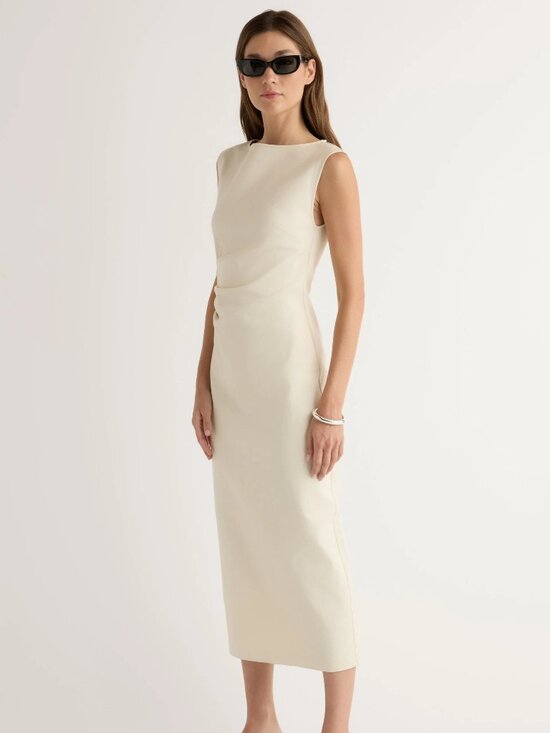 Modern Citizen Dresses & Skirts - Modern Citizen Inari Cotton Twill Boat-Neck Dress Cream Medium